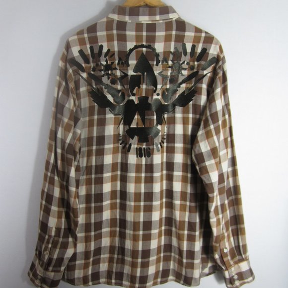 New Artful Dodger Mens 4XL Brown Plaid 100% Cotton LS Button Front Shirt - Picture 2 of 14